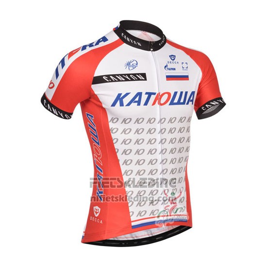 2014 Fietskleding Katusha Wit en Rood Korte Mouwen en Koersbroek